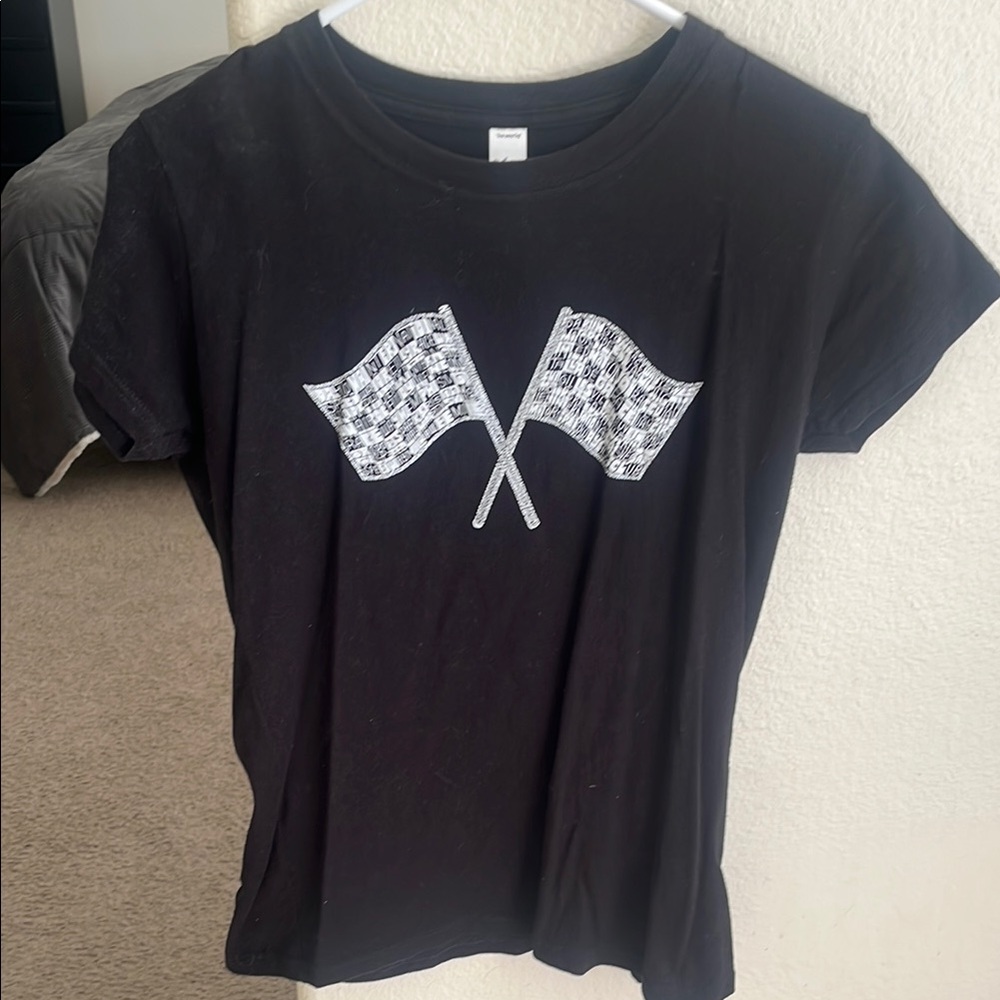 Black T-Shirt with Checkered Flags